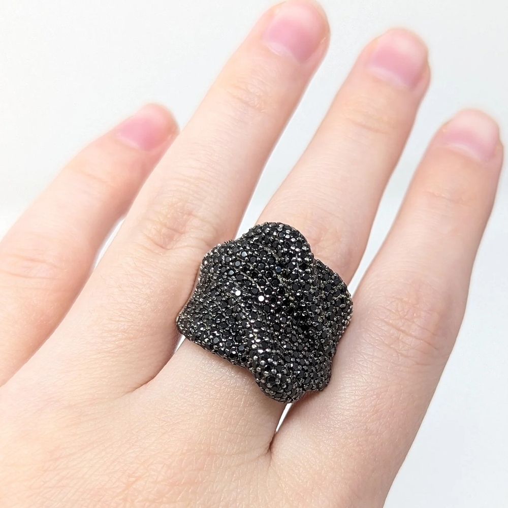 Sterling Silver 925 Chunky Black Spinel Stone Statement Ring